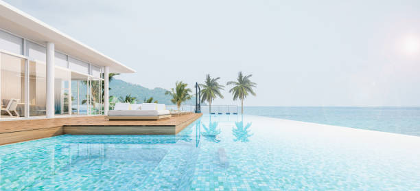 istock Sea view with a beautiful swimming pool 1219748300