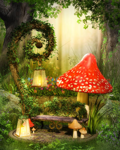 istock Enchanting fairy lounge bench in a deep magical forest 1219748353