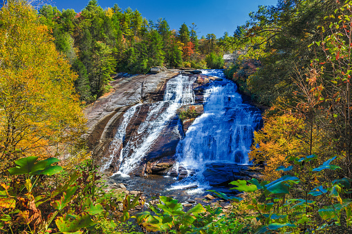 High Falls in autumn at DuPont State Recreational Forest in Cedar Mountain, North Carolina.