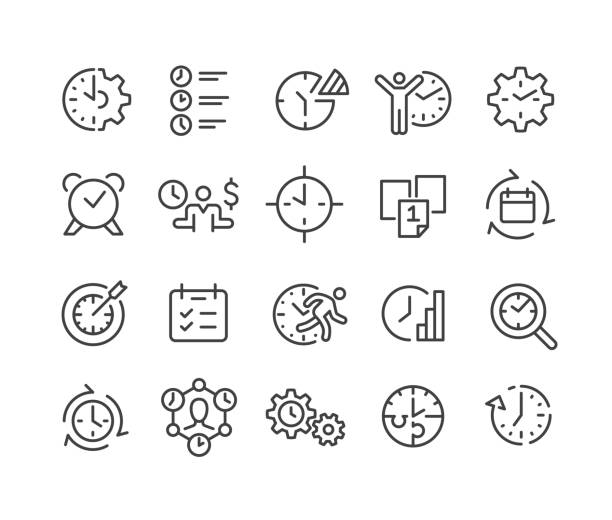 zeitmanagement - icons - classic line series - deadline personal organizer busy clock stock-grafiken, -clipart, -cartoons und -symbole