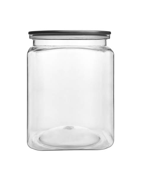 istock Empty transparent glass jar isolated on white 1219750197
