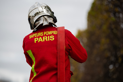 PAaris France october 24th 2019 : Firefighters of Paris training in Paris at jardins des Tuileries and Place de la Concorde.