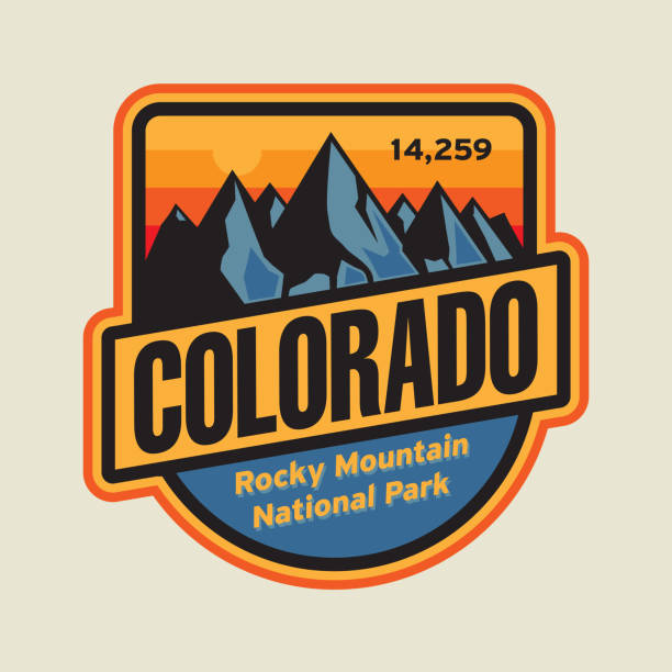 Colorado label or stamp with mountains. Grunge t-shirt print. Vector illustration