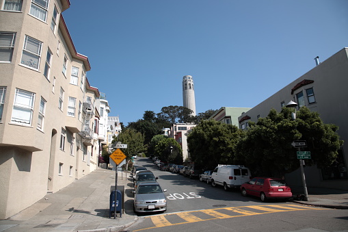 San Francisco street view, house and apartment, around Coit Tower,San Francisco, California, USA