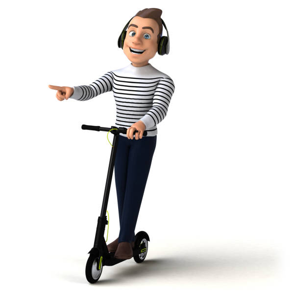 istock Fun cartoon character on an electric scooter 1219759733
