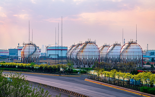 Sphere gas tanks on Petrochemical Plant