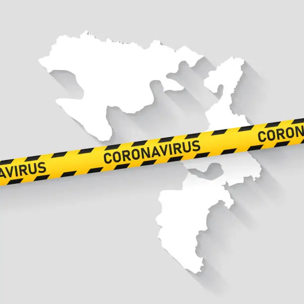 Vector illustration of Republika Srpska map with Coronavirus caution tape. Covid-19 outbreak