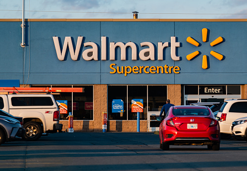 April 17, 2020 - Halifax, Canada - Walmart Supercentre store located in the Bayers Lake retail park. Walmart is dedicating the opening hour of stores across Canada exclusively for senior citizens, the disabled, and those with vulnerable health conditions as well as in-store social distancing practices during the ongoing COVID-19 pandemic.