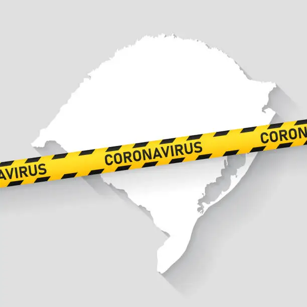 Vector illustration of Rio Grande do Sul map with Coronavirus caution tape. Covid-19 outbreak