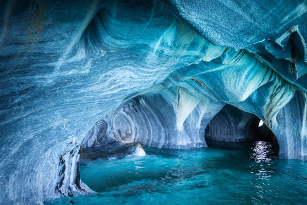 Natural Landmark Marble Caves in General Carrera Lake, Patagonia, Chile, South America The Marble Caves (Spanish: Cuevas de Marmol ) are a series of sculpted caves in the General Carrera Lake on the border of Chile and Argentina, Patagonia, South America. marble caves patagonia chile stock pictures, royalty-free photos & images