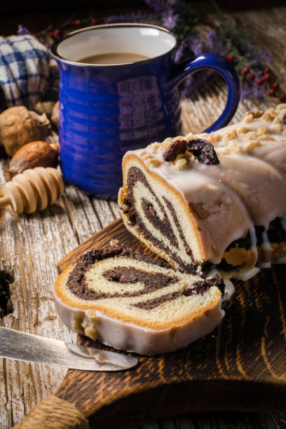istock Poppy seed strudel with icing. 1219769196