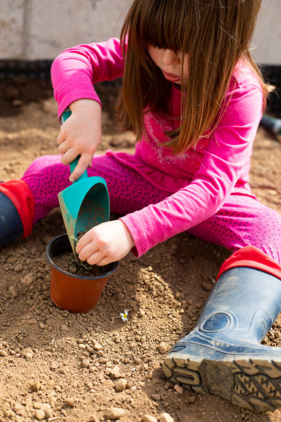 istock Child playing gardening during covid-19 lockdown. Vertical shot. 1219769701