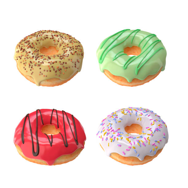 istock A set of four assorted doughnuts with colorful icing, swirls and sprinkles 1219771029