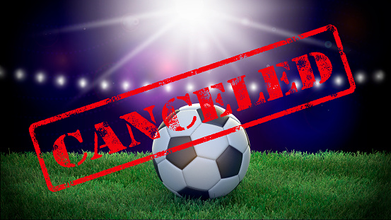 Soccer season canceled due to COVID-19 coronavirus pendemic. 3d image