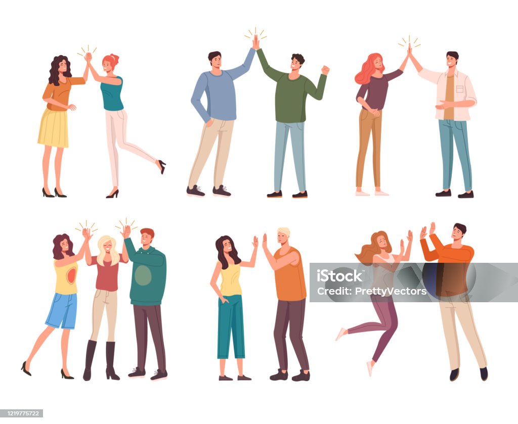 Group People Characters Give Five Informal Meeting Set Vector Flat Cartoon  Graphic Design Illustration Stock Illustration - Download Image Now - iStock