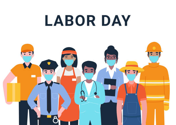 ilustrações de stock, clip art, desenhos animados e ícones de labor day concept, set people actual important professions coronavirus - natty