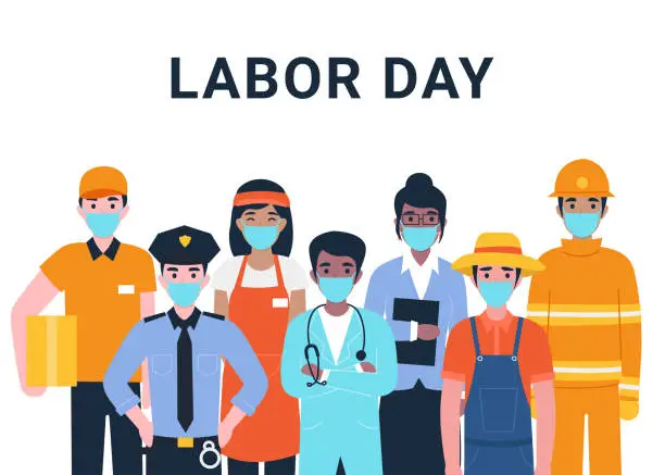 Vector illustration of Labor day concept, set people actual important professions coronavirus
