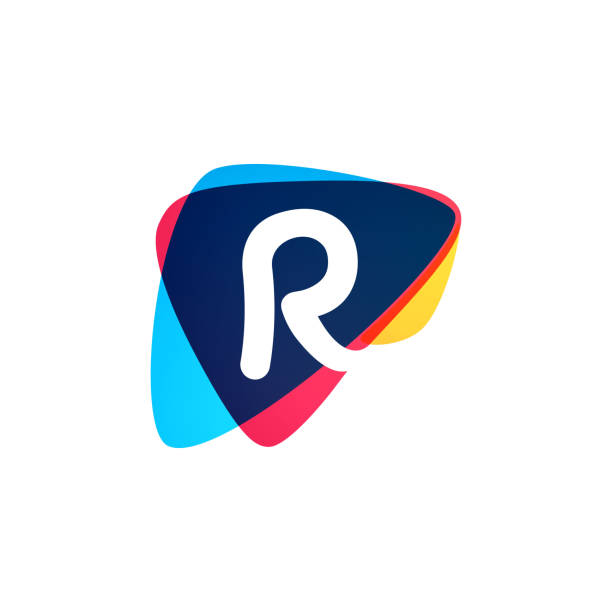 Letter R logo in dynamic triangle intersection shape. Vector icon perfect for sport labels, delivery posters and vibrant identity, etc. r arrow logo stock illustrations