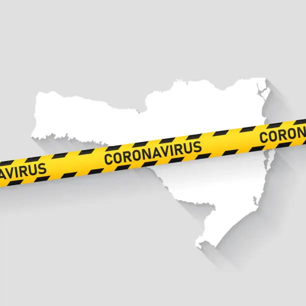 Vector illustration of Santa Catarina map with Coronavirus caution tape. Covid-19 outbreak