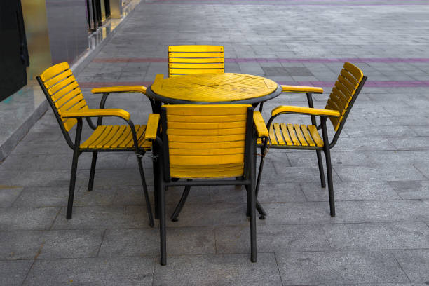 Colourful chairs and tables in Mexican restaurant