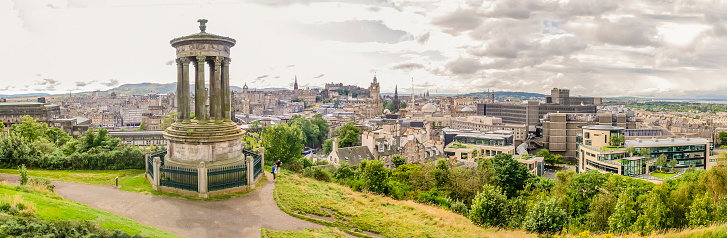 Panoramic view over Edinburgh from the Calton Hill Regent Gardens, Scotland