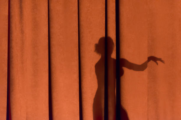 istock Female silhouette on the curtain. 1219784114