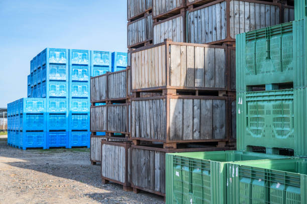 Fruit boxes are waiting to be loaded