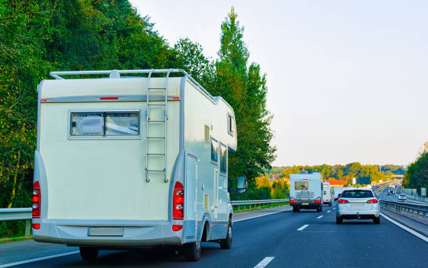 istock Camper rv on road Slovenia 1219786182