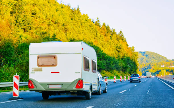istock Camper rv at highway road in Slovenia 1219786429