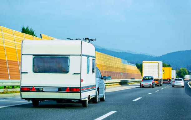 istock Camper rv on highway road in Slovenia 1219786430