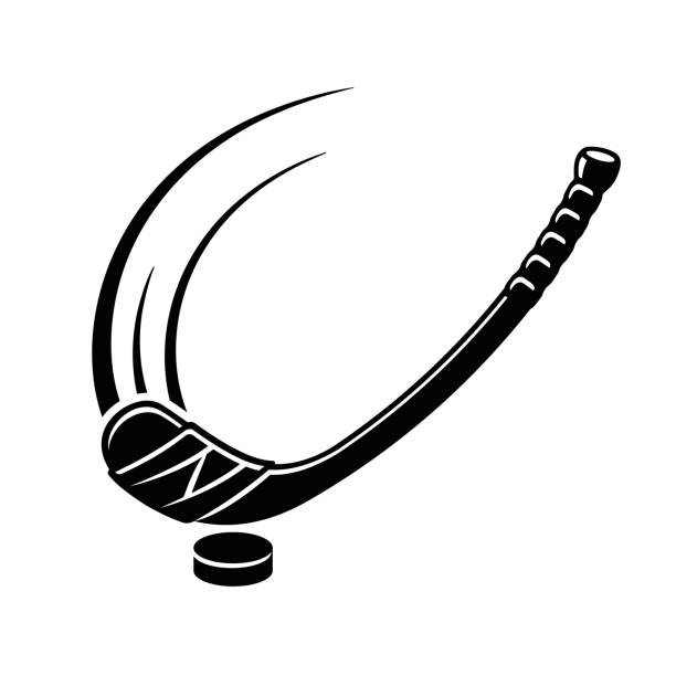 hockey-stick schlagen hockey-puck - hockeyschläger stock-grafiken, -clipart, -cartoons und -symbole