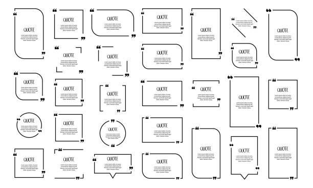 bildbanksillustrationer, clip art samt tecknat material och ikoner med citatramar. tom mall med utskriftsinformationsdesignofferter. vektorillustration på vit bakgrund. - citat text