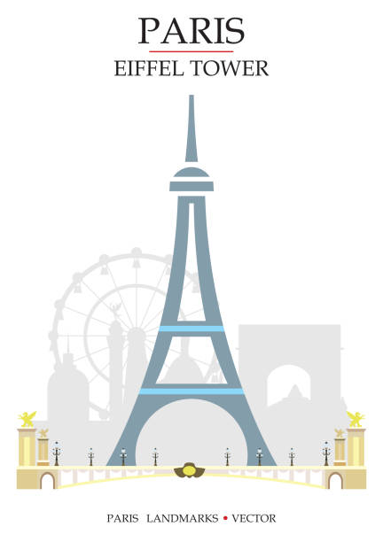 Colorful Paris landmark 4 Colorful vector Eiffel Tower of Paris, famous landmark of Paris, France. Vector illustration isolated on white background. Stock illustration pont alexandre iii stock illustrations