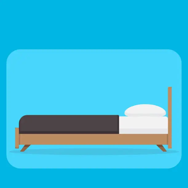 Vector illustration of bed pillow and blanket side view. Flat duvet simple vector illustration