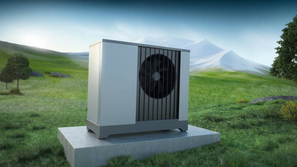 istock Air heat pump and landscape mountain 1219800617