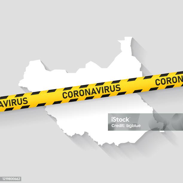 Zuidsoedan Kaart Met Coronavirus Voorzichtigheid Tape Covid19 Uitbraak Stockvectorkunst en meer beelden van Zuid