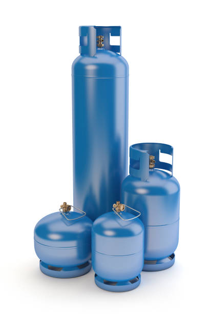 istock Blue gas tanks collection isolated on white, 3D illustration 1219800844