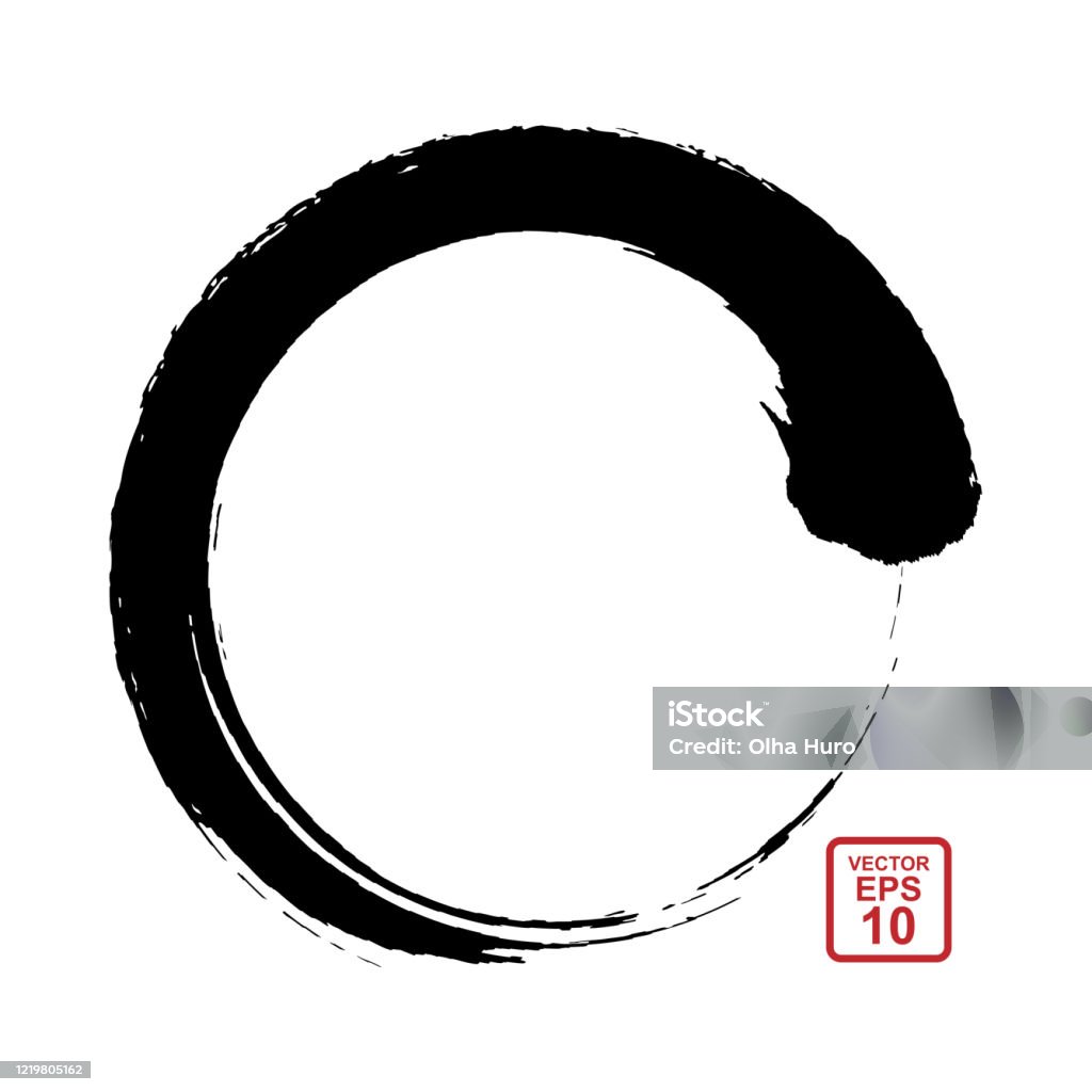 Círculo Sumi-e. Movimiento circular de pincel en el estilo oriental de la pintura y la caligrafía. - arte vectorial de Círculo libre de derechos