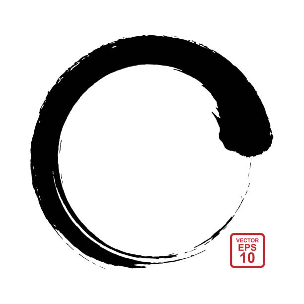 ilustraciones, imágenes clip art, dibujos animados e iconos de stock de círculo sumi-e. movimiento circular de pincel en el estilo oriental de la pintura y la caligrafía. - círculo sumi