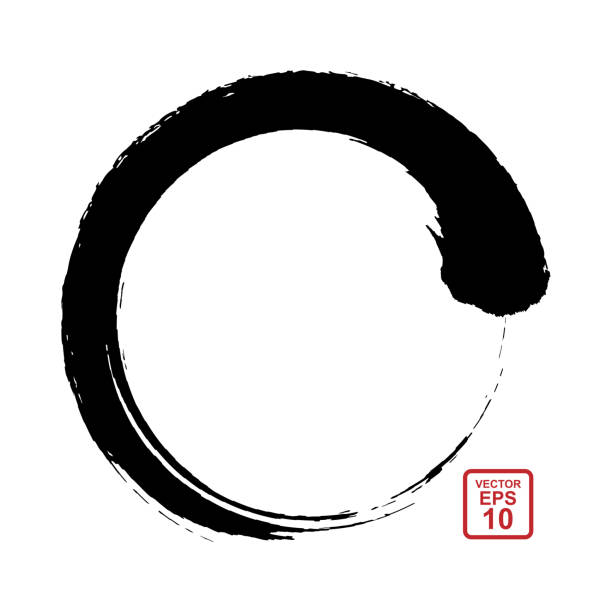 ilustrações, clipart, desenhos animados e ícones de círculo sumi-e. movimento circular de pincel no estilo oriental de pintura e caligrafia. - iluminação espiritual