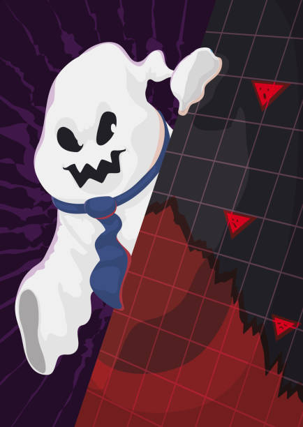 mischievous ghost erscheint und verfolgt das wirtschaftsszenario - geist grafiken stock-grafiken, -clipart, -cartoons und -symbole