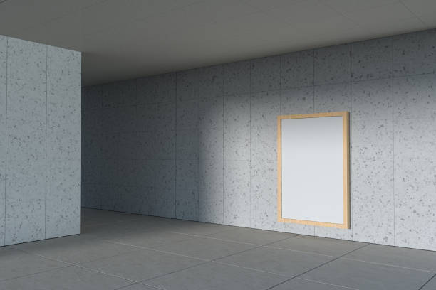 istock Blank white banner outside. Concrete building in the background. 3d rendering. 1219806678