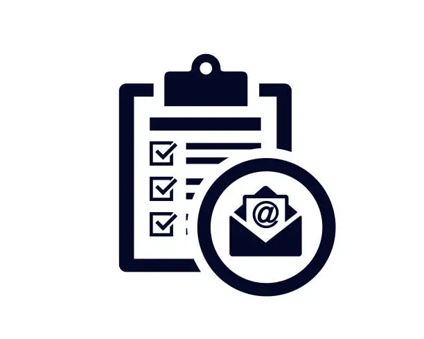 Vector illustration of Document list with tick check marks on clipboard with 'at' email in envelop - vector
