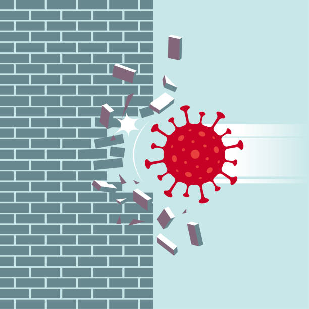 istock COVID-19 struck and broke the brick wall. 1219808504
