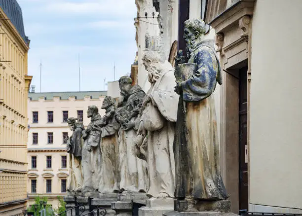 Statues in front of the Capuchin Monastery and Crypt in Brno, South Moravia, Czech Republic
