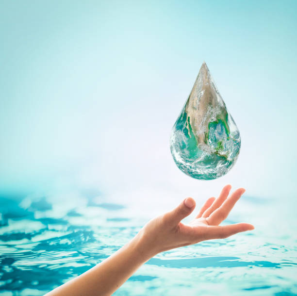 istock World ocean day,, saving water campaign, sustainable ecological ecosystems concept with green earth on woman's hands on blue sea background : Element of this image furnished by NASA 1219814374