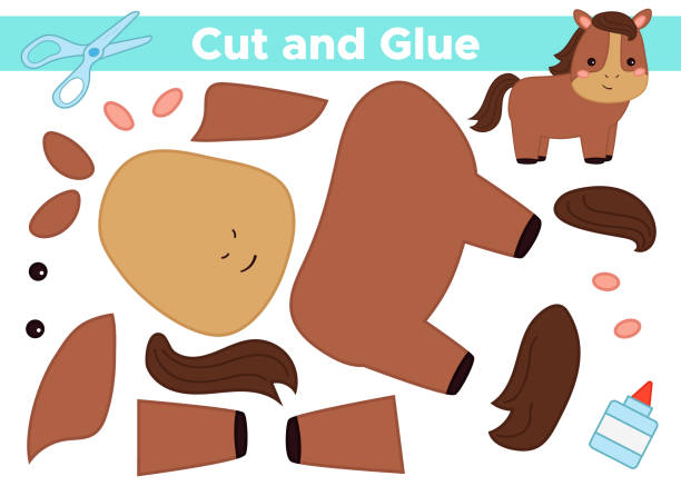 Use Scissors And Glue Create Funny Kawaii Horse Stock Illustration -  Download Image Now - Child, Horse, Puzzle - iStock