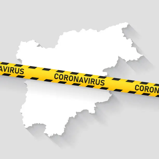 Vector illustration of Trentino-South Tyrol map with Coronavirus caution tape. Covid-19 outbreak