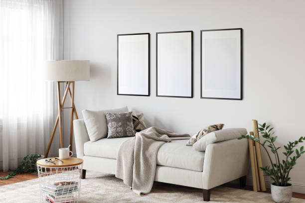 istock Frame mockup in scandinavian interior. Interior mockup. 3d rendering, 3d illustration 1219821490