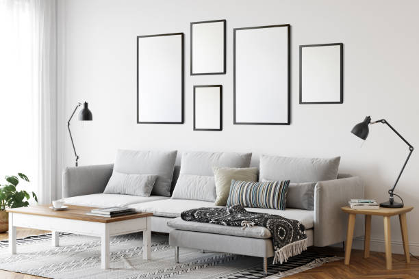 istock Frame mockup in scandinavian interior. Interior mockup. 3d rendering, 3d illustration 1219821521